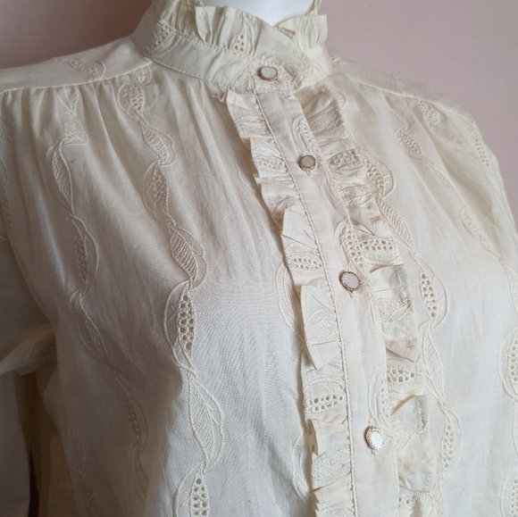 Simple Retro Victoria 100% Cotton Ruffle Mandarin Shirt - Picture 2 of 8